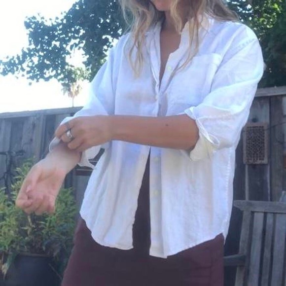 White linen button up shirt Eddie Bauer - Picture 4 of 5